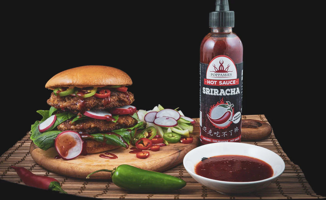 A cheesy Sriracha burger with spicy flavours which is easily created in the home kitchen