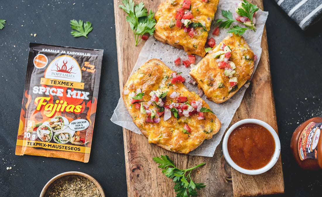 Spicy Tex-Mex Toasts, homemade sandwiches with Fajitas spice mix