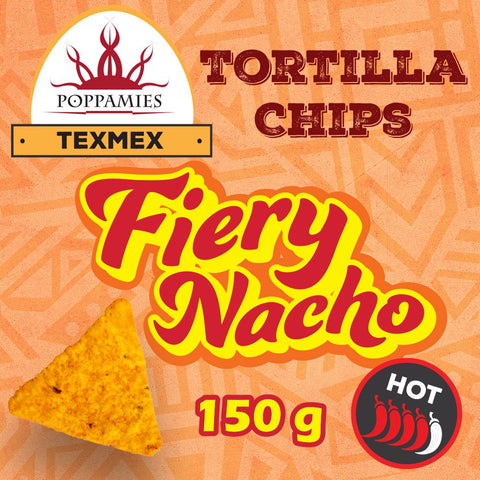 Poppamies Fiery Nacho Tortilla Chips 150g – Spicy Habanero Corn Chips – Gluten-Free, Vegan