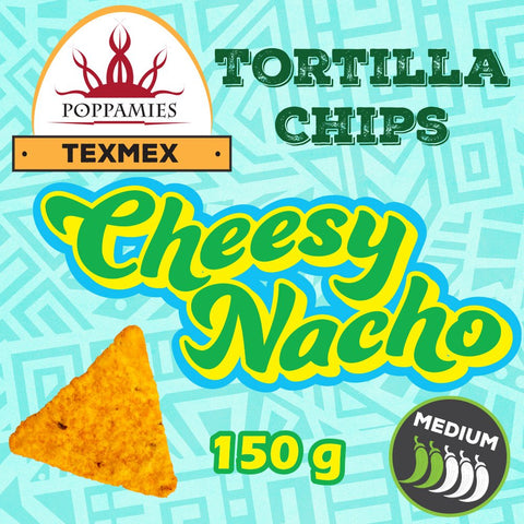 Poppamies Cheesy Nacho Tortilla Chips 150g – Crispy Corn Chips with Cheese & Chili Flavour – Gluten-Free Tex-Mex Snack