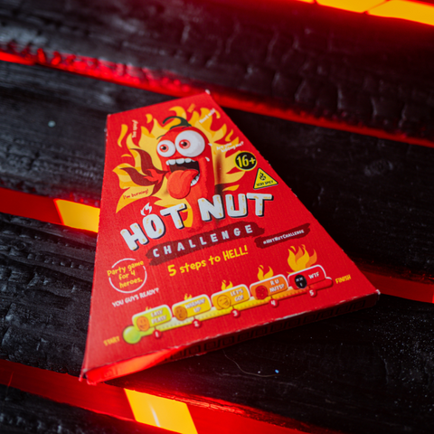 HOT-NUT Challenge Spicy Nut Game with Increasing Heat Levels, Fun Group Tasks and Collectible Stickers, Party Challenge and Novelty Gift for Adults