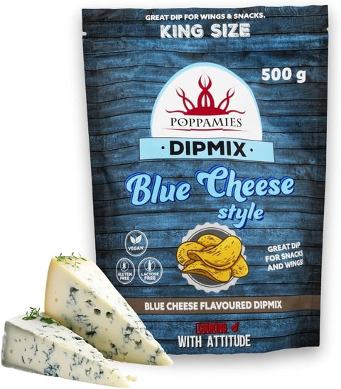 Poppamies Dipmix Blue Cheese Style Big Pack– Vegan Blue Cheese Flavored Dip Powdr for Wings, Veggies & Snacks – Gluten-Free, Lactose-Free – 500g.