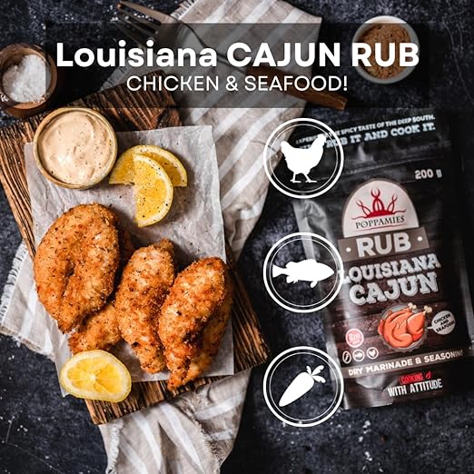 Poppamies Louisiana Cajun Rub, Dry Marinade & Seasoning Perfect for Fish, Vegies, Chicken - Great in The Grill, BBQ, Oven, Boiler and Pan