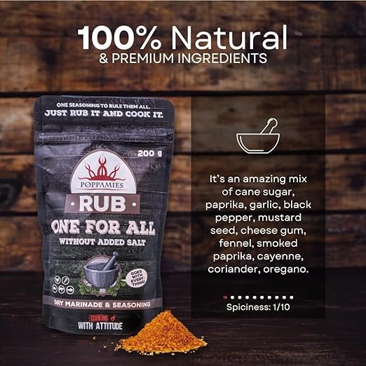 Poppamies One for All Rub, Dry Marinade & Seasoning Perfect for Fish, Beef, Vegies, Pork, Chicken - Great in The Grill, BBQ, Oven, Boiler and Pan