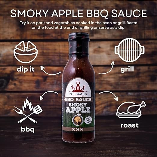 Poppamies BBQ Sauce Smoky Apple - Made from Smoked chili, fresh apples - Spiciness 2/10 - 410g