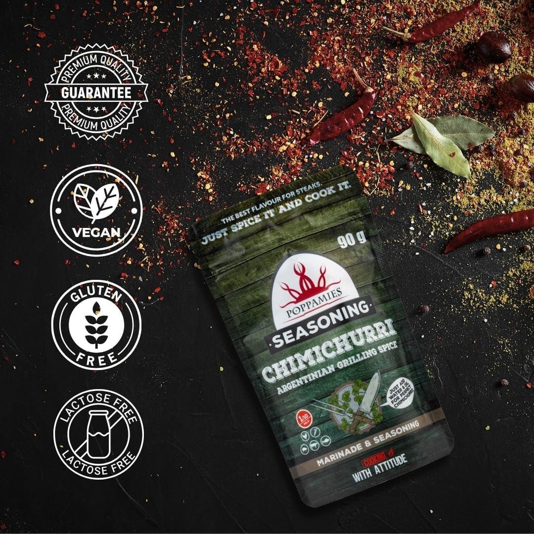 Poppamies Chimichurri BBQ Rub, Dry Marinade & BBQ Seasoning Perfect for Fish, Vegies, Chicken, Pork, Beef - Great in The Grill, Barbecue, Oven, Boiler and Pan - Large Pack (90g) - Lukata LTD