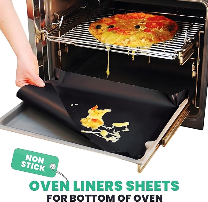 Oven Liner Sheet with Spatula and Brush Set of 3 - Large Non-Stick Heavy Duty Oven Protectors - Reusable Easy to Clean