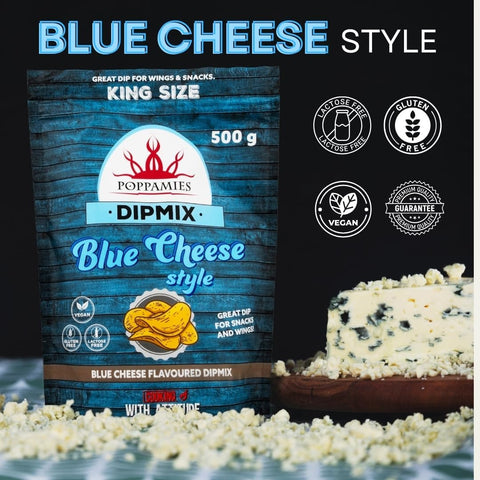 Poppamies Dipmix Blue Cheese Style Big Pack– Vegan Blue Cheese Flavored Dip Powdr for Wings, Veggies & Snacks – Gluten-Free, Lactose-Free – 500g.