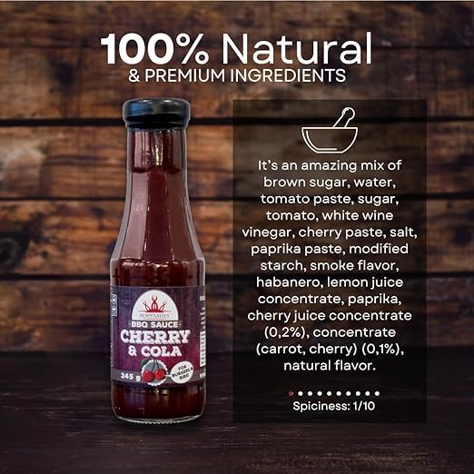 Poppamies Cherry & Cola BBQ Sauce - American Style Barbecue Sauce for Pork and Beef - Ideal for Ribs and Burgers - 385g