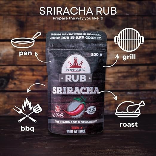 Poppamies Sriracha Rub, Dry Marinade and Seasoning for BBQ, Oven and Pan