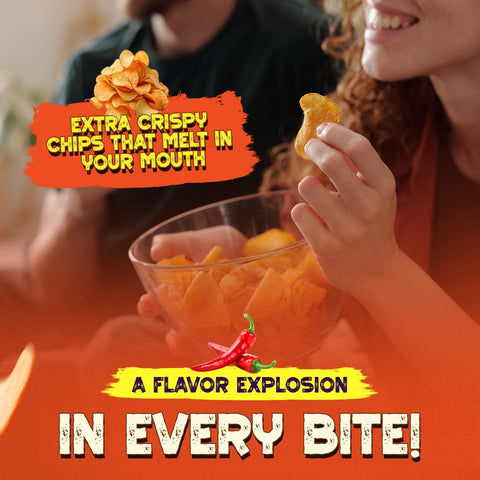 Snacks Cheesy Flame Potato Chips cheese and chili flavoured potato chips - 2/5 Spiciness -150gs