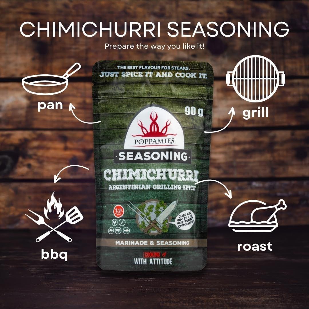 Poppamies Chimichurri BBQ Rub, Dry Marinade & BBQ Seasoning Perfect for Fish, Vegies, Chicken, Pork, Beef - Great in The Grill, Barbecue, Oven, Boiler and Pan - Large Pack (90g) - Lukata LTD
