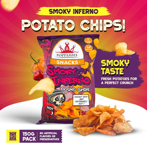Snacks Smoky Inferno Potato Chips potato chips with habanero chili flavour - Gluten-Free, Vegan - 4/5 Spiciness -150g