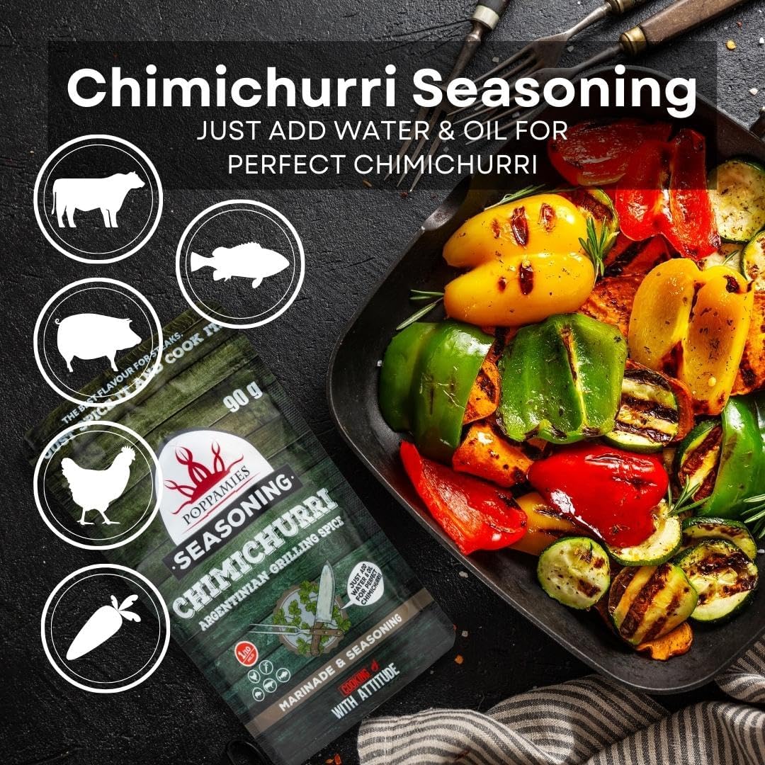 Poppamies Chimichurri BBQ Rub, Dry Marinade & BBQ Seasoning Perfect for Fish, Vegies, Chicken, Pork, Beef - Great in The Grill, Barbecue, Oven, Boiler and Pan - Large Pack (90g)