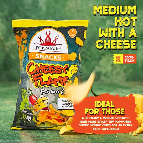 Snacks Cheesy Flame Potato Chips cheese and chili flavoured potato chips - 2/5 Spiciness -150gs