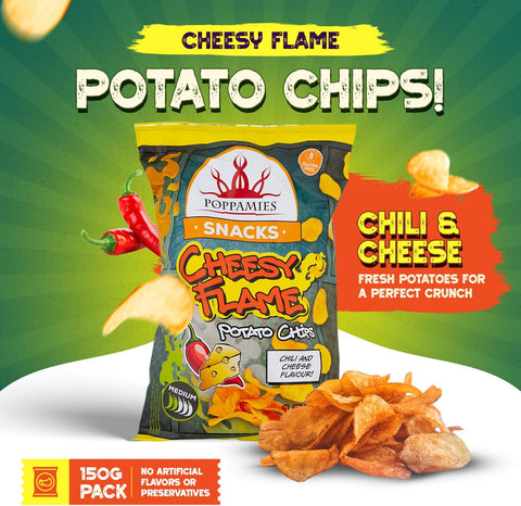Snacks Cheesy Flame Potato Chips cheese and chili flavoured potato chips - 2/5 Spiciness -150gs