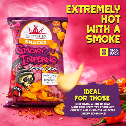 Snacks Smoky Inferno Potato Chips potato chips with habanero chili flavour - Gluten-Free, Vegan - 4/5 Spiciness -150g