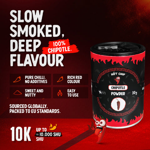 Chipotle Chilli Powder 30g – Smoked Jalapeño Pepper Seasoning, Up to 10,000 SHU – Smoky, Sweet and Nutty Flavour – Grown in Ecuador