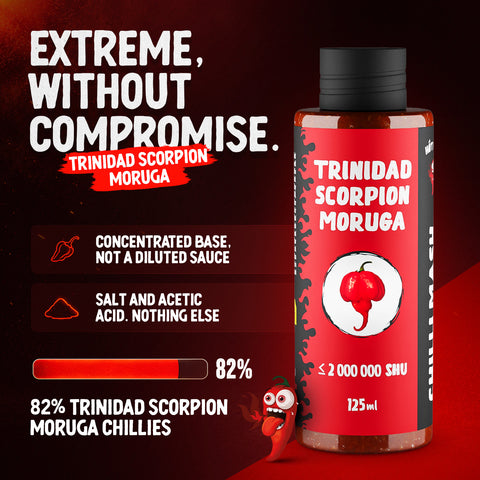 Trinidad Moruga Scorpion Chili Mash 125 ml - Extremely Sharp (up to 2,000,000 SHU) - Hot Sauce Base for Marinades, Salsas, Dips and BBQ Recipes