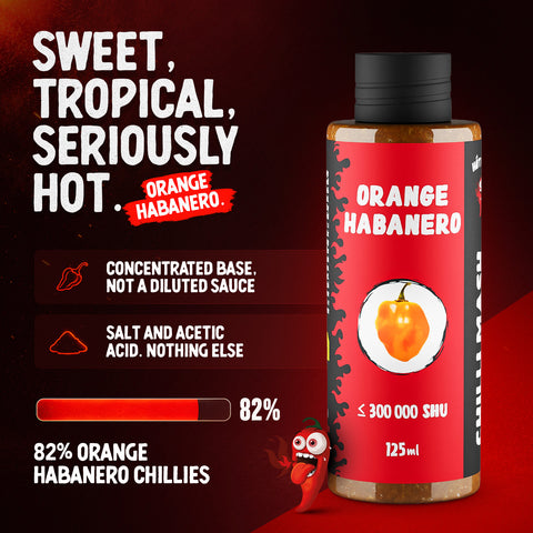 Orange Habanero Chilli Mash 125 ml – (Approx. 300,000 SHU)  - Fruity Tropical Chilli Base for Hot Sauces, Marinades, Salsa, BBQ and Grilled Meat