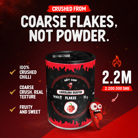 Carolina Reaper Chilli Flakes 10g – (Up to 2,200,000 SHU) - Extreme Heat with Fruity, Chocolate, Cherry and Cinnamon Notes – For Sauces, Meat, Soups and Marinades