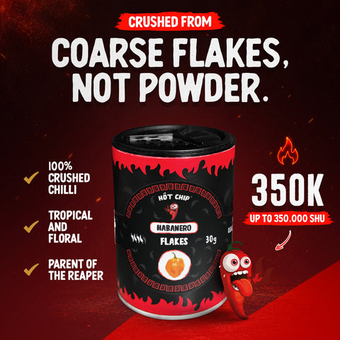Habanero Chilli Flakes 30g – Up to 350,000 SHU - Extra Hot Dried Chilli with Fruity, Floral Flavour – For BBQ, Marinades, Sauces, Salsa, Dips and Cooking
