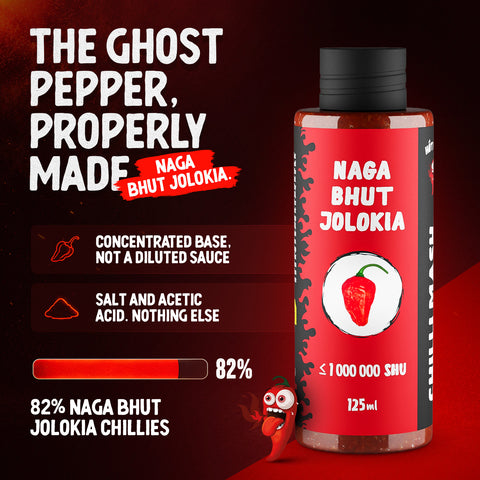 Naga Bhut Jolokia Chilli Mash 125 ml – (Approx. 1,000,000 SHU) - Extra-Hot Fruity Chilli Base for Sauces, Curries, Marinades and Chutneys