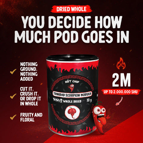 Trinidad Moruga Scorpion Whole Dried Chilli Peppers 10g – Extreme Heat up to 2,000,000 SHU – Fruity-Floral Flavour – 100% Chillies from Ecuador