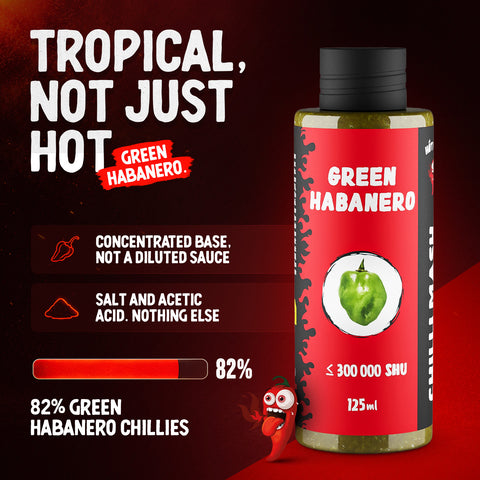 Green Habanero Chilli Mash 125 ml – (Approx. 300,000 SHU) - Fruity Tropical Flavour – For Hot Sauces, Marinades, Salsa, BBQ and Grilled Meat