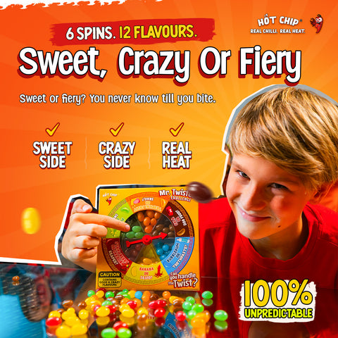 Mr. Twister Jelly Beans Challenge 120g – Flavour Roulette Game with Sweet, Weird & Spicy Surprise Flavours – Spinner Party Challenge for Friends, Families & Colleagues – Vegetarian, Halal & Gluten Free