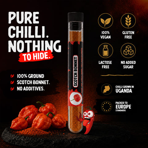 Scotch Bonnet Chilli Powder 10g – Very Hot Pepper Seasoning, Up to 350,000 SHU – Sweet and Fruity Flavour – Origin: Uganda