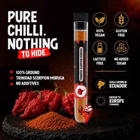 Trinidad Moruga Scorpion Chilli Powder 10g – Extremely Hot Pepper Seasoning, Up to 2 Million SHU – Fruity and Floral Flavour – Origin: Ecuador