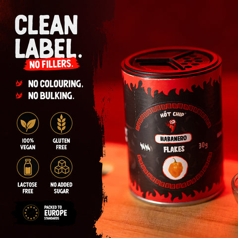 Habanero Chilli Flakes 30g – Up to 350,000 SHU - Extra Hot Dried Chilli with Fruity, Floral Flavour – For BBQ, Marinades, Sauces, Salsa, Dips and Cooking
