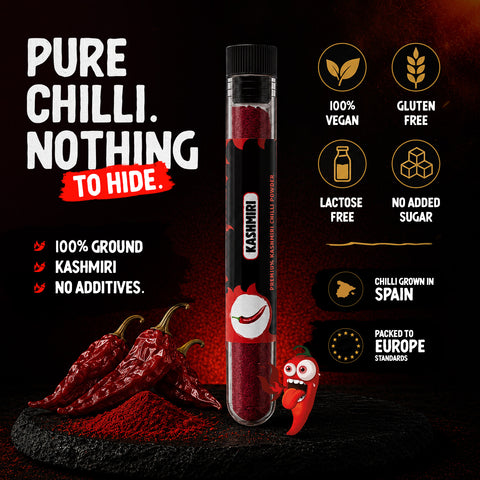 Kashmiri Chilli Powder 10g – Mild Heat, Up to 12,000 SHU – Sweet and Smoky Flavour with Deep Red Colour – Made in Spain