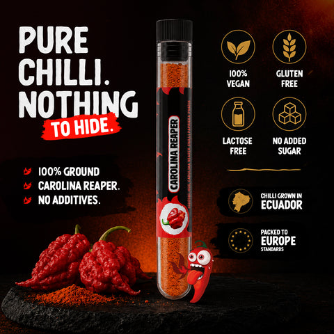 Carolina Reaper Chilli Powder 10g – Extremely Hot Chilli Pepper Powder, Up to 2.2 Million SHU – Fruity, Sweet and Smoky Flavour – Grown in Ecuador