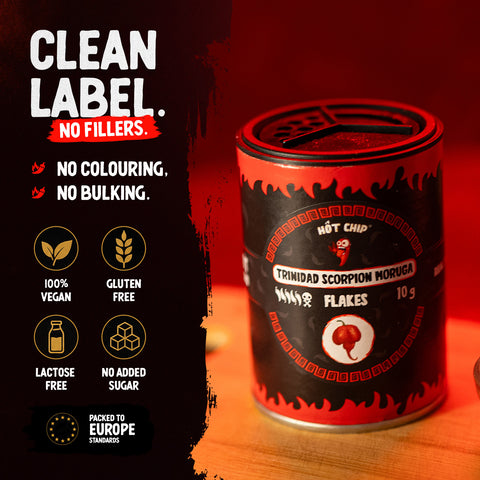 Trinidad Moruga Scorpion Chilli Flakes 10g - Up to 2,000,000 SHU - Extremely Hot Dried Pepper from Ecuador - Fruity-Floral Chilli for Sauces, Marinades and Dips