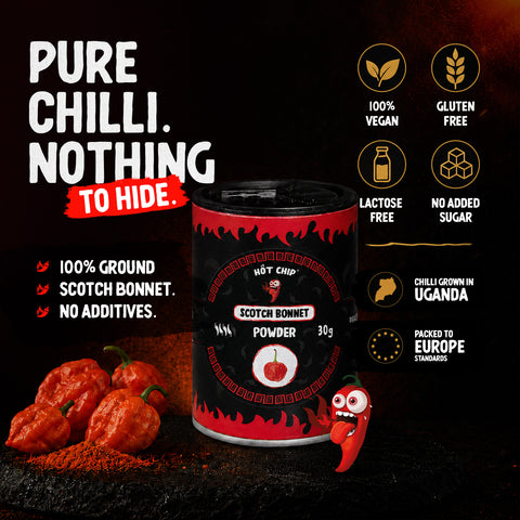 Scotch Bonnet Chilli Powder 30g – Very Hot Pepper Seasoning, Up to 350,000 SHU – Sweet and Fruity Flavour – Origin: Uganda
