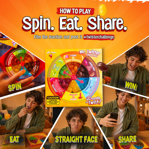 Mr. Twister Jelly Beans Challenge 120g – Flavour Roulette Game with Sweet, Weird & Spicy Surprise Flavours – Spinner Party Challenge for Friends, Families & Colleagues – Vegetarian, Halal & Gluten Free