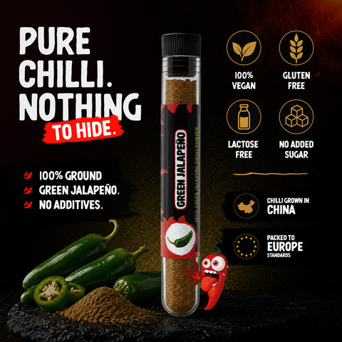 Green Jalapeño Chilli Powder 10g – Mild to Medium Heat, Up to 10,000 SHU – Fresh Vegetable Flavour – Mexican-Style Seasoning for Sauces, Pizza, Burgers and Meat