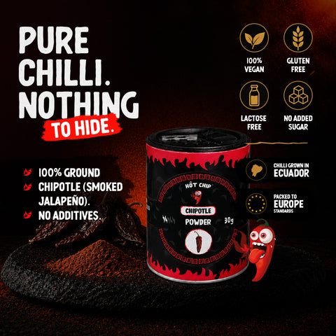 Chipotle Chilli Powder 30g – Smoked Jalapeño Pepper Seasoning, Up to 10,000 SHU – Smoky, Sweet and Nutty Flavour – Grown in Ecuador