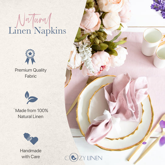 Pink Natural Linen Cloth Napkins Set of 6, 47x47cm Cloth Napkins Bulk, Wedding Napkins,Handmade Table Linens, Housewarming Gift