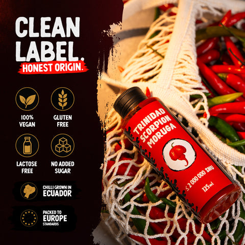 Trinidad Moruga Scorpion Chili Mash 125 ml - Extremely Sharp (up to 2,000,000 SHU) - Hot Sauce Base for Marinades, Salsas, Dips and BBQ Recipes