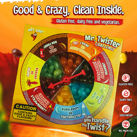 Mr. Twister Jelly Beans Challenge 120g – Flavour Roulette Game with Sweet, Weird & Spicy Surprise Flavours – Spinner Party Challenge for Friends, Families & Colleagues – Vegetarian, Halal & Gluten Free
