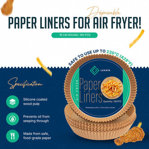 Lukata Oven & Air Fryer Liner Bundle – 3 Reusable Oven Liners + 100 Air Fryer Paper Liners