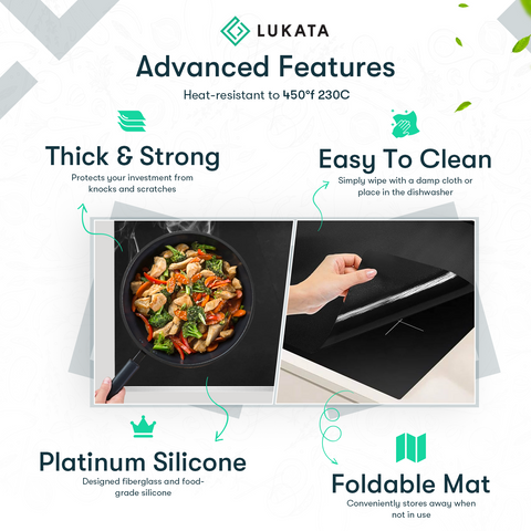 LUKATA Kitchen Essentials Bundle – 3 Reusable Oven Liners + Silicone Induction Hob Protector