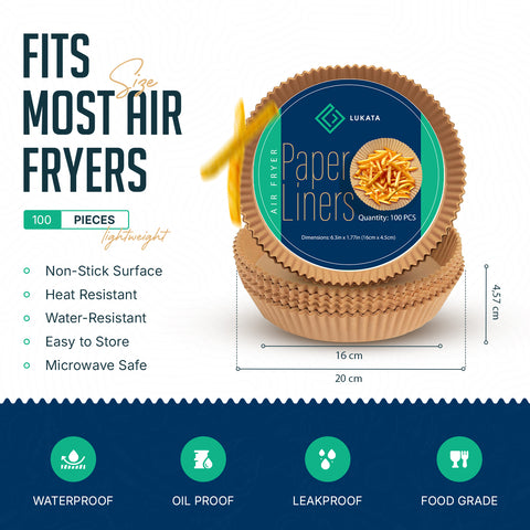 Lukata Oven & Air Fryer Liner Bundle – 3 Reusable Oven Liners + 100 Air Fryer Paper Liners