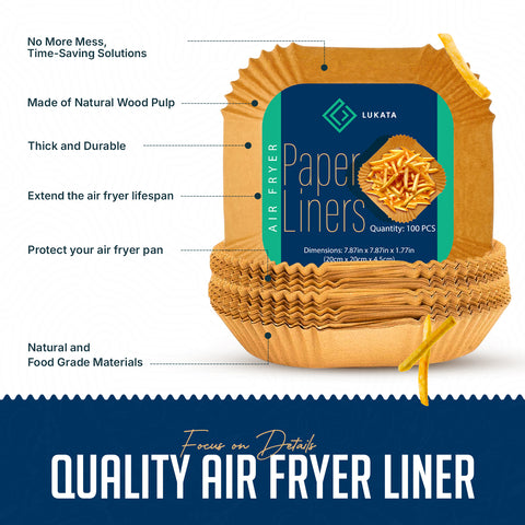 LUKATA Kitchen Essentials Bundle – 3 Reusable Non-Stick Oven Liners + 100 Square Air Fryer Paper Liners (20 × 20 cm)