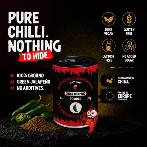 Green Jalapeño Chilli Powder 30g – Mild to Medium Heat, Up to 10,000 SHU – Fresh Vegetable Flavour – Mexican-Style Seasoning for Sauces, Pizza, Burgers and Meat