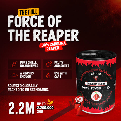 Carolina Reaper Chilli Powder 30g – Extremely Hot Chilli Pepper Powder, Up to 2.2 Million SHU – Fruity, Sweet and Smoky Flavour – Grown in Ecuador