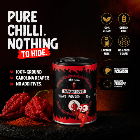 Carolina Reaper Chilli Powder 30g – Extremely Hot Chilli Pepper Powder, Up to 2.2 Million SHU – Fruity, Sweet and Smoky Flavour – Grown in Ecuador